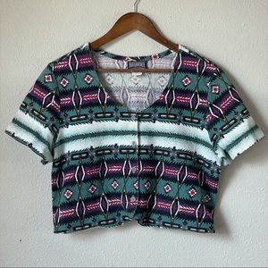 Vintage 90s Roughrider by Circle T Cropped Shirt - Southwestern Aztec Print …